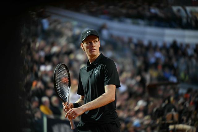 Italy's Jannik Sinner looks on during his semi-final match against Russia's Daniil Medvedev at the ATP Rome Open tennis tournament at Foro Italico in Rome on May 15, 2026. (Photo by Tiziana FABI / AFP)
