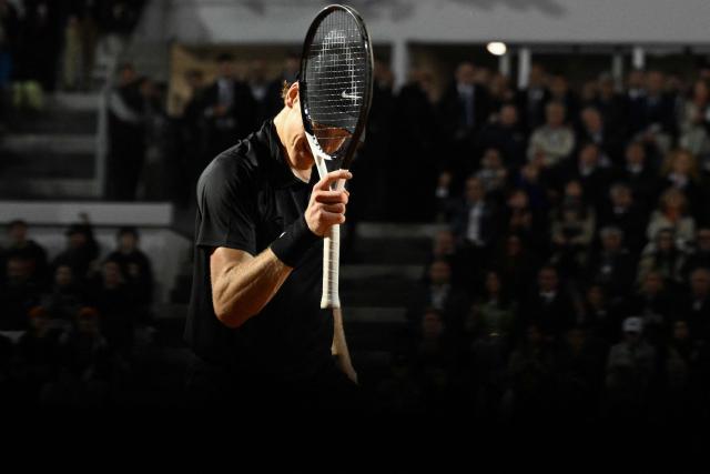 Italy's Jannik Sinner celebrates a point against Russia's Daniil Medvedev during their semi-final at the ATP Rome Open tennis tournament at Foro Italico in Rome on May 15, 2026. (Photo by Tiziana FABI / AFP)