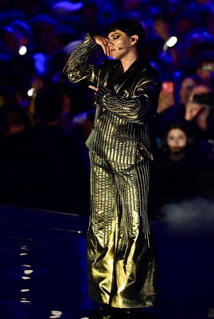 Austrian singer Johannes Pietsch aka JJ, winner of the 2025 Eurovision Song Contest (ESC) performs during the dress rehearsal for the grand final of the Eurovision Song Contest 2026 (ESC) at Wiener Stadthalle in Vienna, Austria on May 15, 2026. (Photo by Tobias SCHWARZ / AFP)
