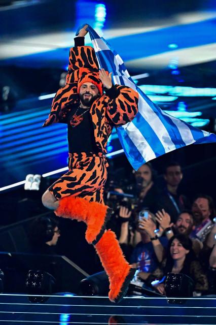 Greece's Akylas arrives on stage for the dress rehearsal for the grand final of the Eurovision Song Contest 2026 (ESC) at Wiener Stadthalle in Vienna, Austria on May 15, 2026. (Photo by Tobias SCHWARZ / AFP)