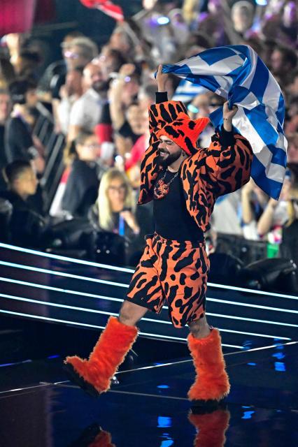 Greece's Akylas arrives on stage for the dress rehearsal for the grand final of the Eurovision Song Contest 2026 (ESC) at Wiener Stadthalle in Vienna, Austria on May 15, 2026. (Photo by Tobias SCHWARZ / AFP)