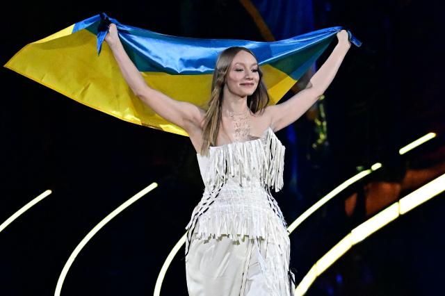 Ukrainian singer Victoria Leleka arrives on stage for the dress rehearsal for the grand final of the Eurovision Song Contest 2026 (ESC) at Wiener Stadthalle in Vienna, Austria on May 15, 2026. (Photo by Tobias SCHWARZ / AFP)