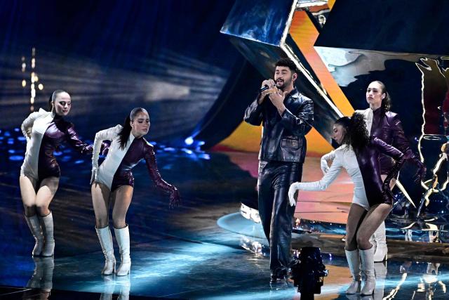 Israeli singer Noam Bettan, representing Israel with the song 'Michelle', performs during the dress rehearsal for the grand final of the Eurovision Song Contest 2026 (ESC) at Wiener Stadthalle in Vienna, Austria on May 15, 2026. (Photo by Tobias SCHWARZ / AFP)