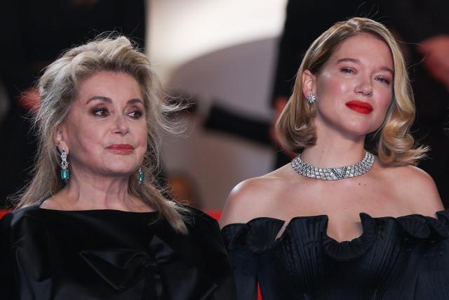 French actress Catherine Deneuve and French actress Lea Seydoux arrive for the screening of the film "Gentle Monster" at the 79th edition of the Cannes Film Festival in Cannes, southern France on May 15, 2026. (Photo by Sameer AL-DOUMY / AFP)