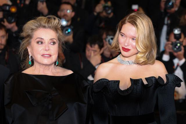French actress Catherine Deneuve (L) and French actress Lea Seydoux arrive for the screening of the film "Gentle Monster" at the 79th edition of the Cannes Film Festival in Cannes, southern France on May 15, 2026. (Photo by Thibaud MORITZ / AFP)