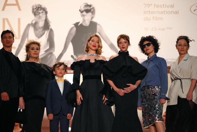 (From L) German actor Laurence Rupp, French actress Catherine Deneuve, French actor Malo Blanchet, French actress Lea Seydoux, German actress Jella Haase, Austrian director Marie Kreutzer, Austrian producer Johanna Scherz arrive for the screening of the film "Gentle Monster" at the 79th edition of the Cannes Film Festival in Cannes, southern France on May 15, 2026. (Photo by Olivier CHASSIGNOLE / AFP)