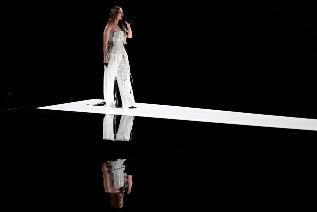 Ukrainian singer Victoria Leleka, aka Leleka and representing Ukraine with the song 'Ridnym', performs during the dress rehearsal for the grand final of the Eurovision Song Contest 2026 (ESC) at Wiener Stadthalle in Vienna, Austria on May 15, 2026. (Photo by Tobias SCHWARZ / AFP)