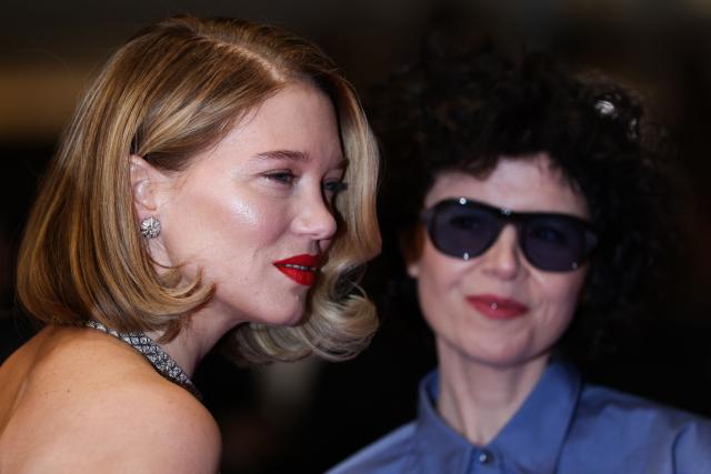 French actress Lea Seydoux and Austrian director Marie Kreutzer arrive for the screening of the film "Gentle Monster" at the 79th edition of the Cannes Film Festival in Cannes, southern France on May 15, 2026. (Photo by Sameer AL-DOUMY / AFP)