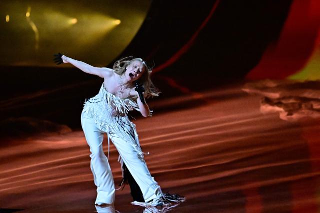 Ukrainian singer Victoria Leleka, aka Leleka and representing Ukraine with the song 'Ridnym', performs during the dress rehearsal for the grand final of the Eurovision Song Contest 2026 (ESC) at Wiener Stadthalle in Vienna, Austria on May 15, 2026. (Photo by Tobias SCHWARZ / AFP)