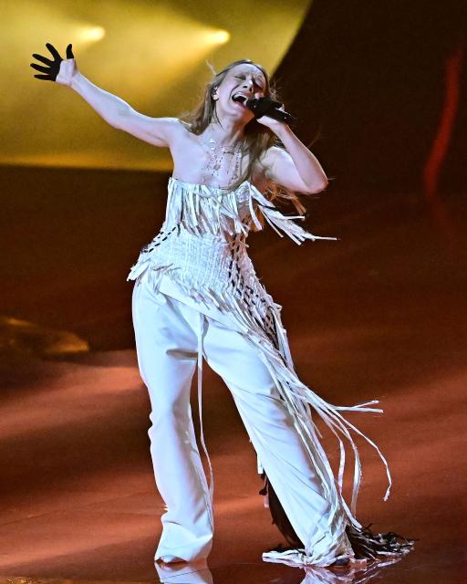 Ukrainian singer Victoria Leleka, aka Leleka and representing Ukraine with the song 'Ridnym', performs during the dress rehearsal for the grand final of the Eurovision Song Contest 2026 (ESC) at Wiener Stadthalle in Vienna, Austria on May 15, 2026. (Photo by Tobias SCHWARZ / AFP)