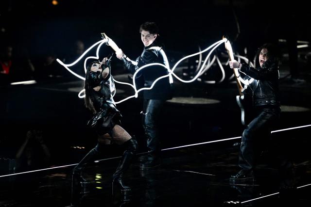 Romanian singer Alexandra Capitanescu, representing Romania with the song 'Choke Me', performs during the dress rehearsal for the grand final of the Eurovision Song Contest 2026 (ESC) at Wiener Stadthalle in Vienna, Austria on May 15, 2026. (Photo by Tobias SCHWARZ / AFP)