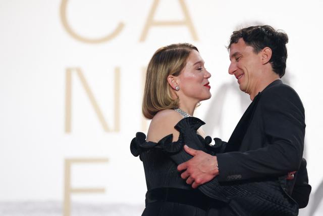 French actress Lea Seydoux and German actor Laurence Rupp leave after the screening of the film "Gentle Monster" at the 79th edition of the Cannes Film Festival in Cannes, southern France on May 15, 2026. (Photo by Sameer AL-DOUMY / AFP)