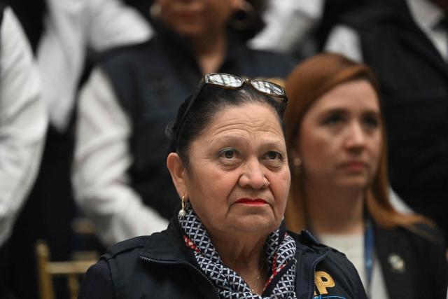 (FILES) Guatemala's Attorney General Maria Consuelo Porras attends the launch of a digital platform called "Zero Crime" to promote reporting among the population at the Public Prosecutor's Office headquarters in Guatemala City on November 26, 2024. Guatemala's attorney general Consuelo Porras said on May 15, 2026, that attempts to discredit her had failed, one day before stepping down amid sanctions from 40 countries, led by the United States, that accuse her of being corrupt and undemocratic. (Photo by JOHAN ORDONEZ / AFP)