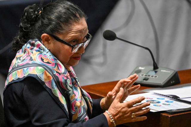(FILES) Guatemala's attorney general Consuelo Porras speaks during a meeting of the commission that nominates finalists for the election of the attorney general for the next four-year term at the Supreme Court in Guatemala City on April 9, 2026. Guatemala's attorney general Consuelo Porras said on May 15, 2026, that attempts to discredit her had failed, one day before stepping down amid sanctions from 40 countries, led by the United States, that accuse her of being corrupt and undemocratic. (Photo by JOHAN ORDONEZ / AFP)