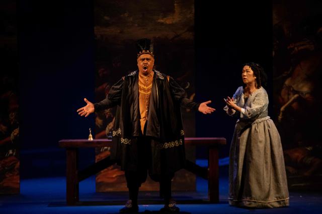 Performers stage the opera "Salvator Rosa" by Brazilian composer Carlos Gomes during the 27th Amazonas Opera Festival (FAO) at the Amazonas Theater in Manaus, Amazonas state, Brazil on May 15, 2026. Set in 17th-century Italy, the opera follows the painter and poet Salvator Rosa, who is caught up in political and romantic conflicts. (Photo by MICHAEL DANTAS / AFP)