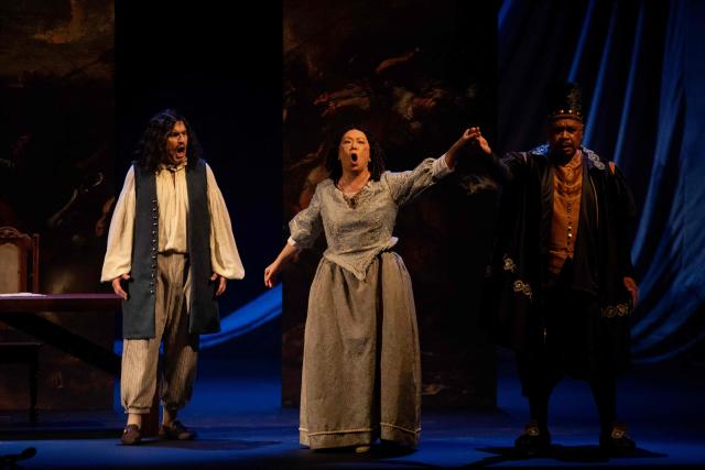 Performers stage the opera "Salvator Rosa" by Brazilian composer Carlos Gomes during the 27th Amazonas Opera Festival (FAO) at the Amazonas Theater in Manaus, Amazonas state, Brazil on May 15, 2026. Set in 17th-century Italy, the opera follows the painter and poet Salvator Rosa, who is caught up in political and romantic conflicts. (Photo by MICHAEL DANTAS / AFP)