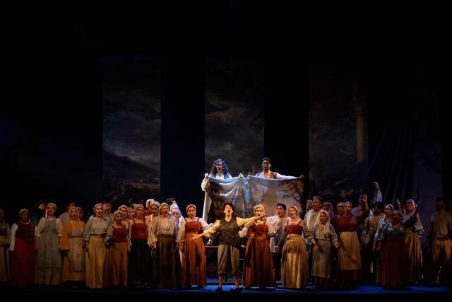 Performers stage the opera "Salvator Rosa" by Brazilian composer Carlos Gomes during the 27th Amazonas Opera Festival (FAO) at the Amazonas Theater in Manaus, Amazonas state, Brazil on May 15, 2026. Set in 17th-century Italy, the opera follows the painter and poet Salvator Rosa, who is caught up in political and romantic conflicts. (Photo by MICHAEL DANTAS / AFP)