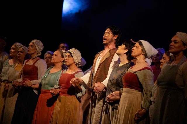Performers stage the opera "Salvator Rosa" by Brazilian composer Carlos Gomes during the 27th Amazonas Opera Festival (FAO) at the Amazonas Theater in Manaus, Amazonas state, Brazil on May 15, 2026. Set in 17th-century Italy, the opera follows the painter and poet Salvator Rosa, who is caught up in political and romantic conflicts. (Photo by MICHAEL DANTAS / AFP)