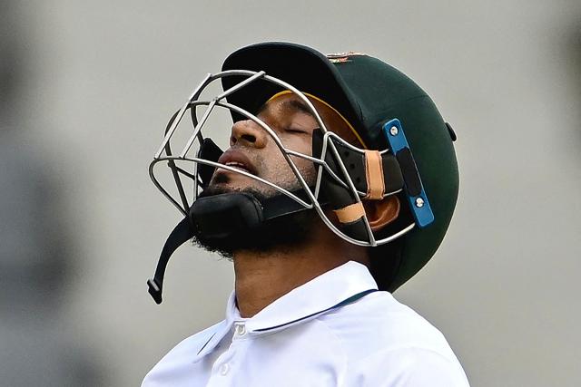 Bangladesh’s Mushfiqur Rahim walks back to the pavilion after his dismissal Pakistan’s Khurram Shahzad during the first day of the second Test cricket match between Bangladesh and Pakistan at the Sylhet International Cricket Stadium in Sylhet on May 16, 2026. (Photo by Munir UZ ZAMAN / AFP)