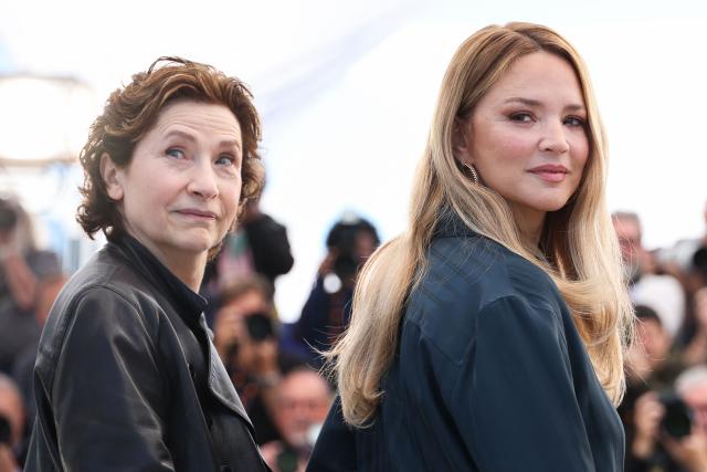 French actress Marie Bunel and Belgian actress Virginie Efira pose during a photocall of the film "Soudain" (All of a Sudden) at the 79th edition of the Cannes Film Festival in Cannes, southern France on May 16, 2026. (Photo by Valery HACHE / AFP)