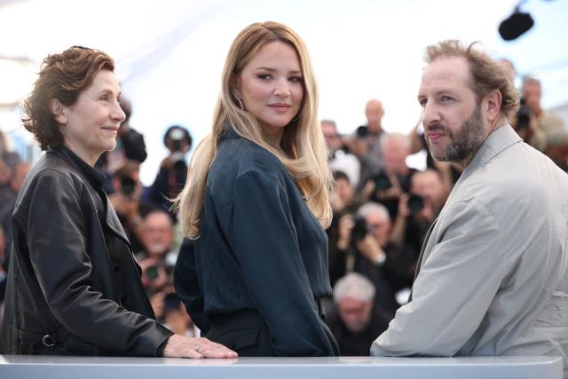 (From L) French actress Marie Bunel, Belgian actress Virginie Efira and French actor Jean-Charles Clichet pose during a photocall of the film "Soudain" (All of a Sudden) at the 79th edition of the Cannes Film Festival in Cannes, southern France on May 16, 2026. (Photo by Valery HACHE / AFP)
