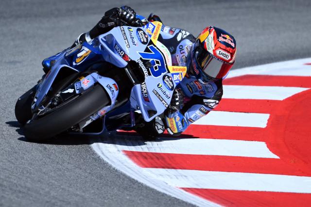Team Gresini Racing MotoGP's Alex Marquez rides during the second free practice session at the Catalunya Moto GP Grand Prix at the Catalunya racetrack in Montmelo, near Barcelona, on May 16, 2026. (Photo by JOSE JORDAN / AFP)