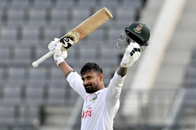 Bangladesh’s Litton Das celebrates after scoring a century (100 runs) during the first day of the second Test cricket match between Bangladesh and Pakistan at the Sylhet International Cricket Stadium in Sylhet on May 16, 2026. (Photo by MUNIR UZ ZAMAN / AFP)