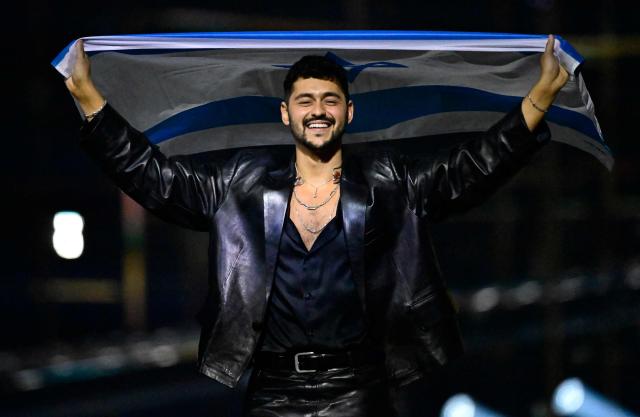 Israel's Noam Bettan arrives on stage for the dress rehearsal for the grand final of the Eurovision Song Contest 2026 (ESC) at Wiener Stadthalle in Vienna, Austria on May 16, 2026. (Photo by Tobias SCHWARZ / AFP)