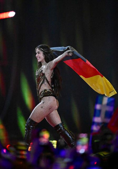 German singer Sarah Engels arrives for the dress rehearsal for the grand final of the Eurovision Song Contest 2026 (ESC) at Wiener Stadthalle in Vienna, Austria, on May 16, 2026. (Photo by Tobias SCHWARZ / AFP)