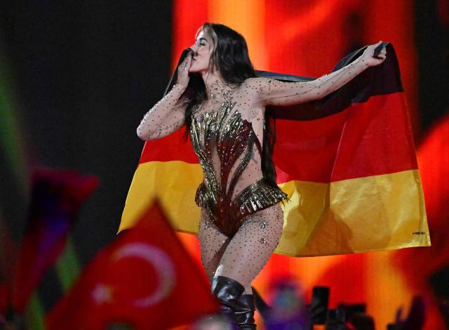 German singer Sarah Engels arrives for the dress rehearsal for the grand final of the Eurovision Song Contest 2026 (ESC) at Wiener Stadthalle in Vienna, Austria, on May 16, 2026. (Photo by Tobias SCHWARZ / AFP)