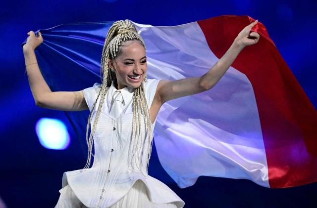 France's singer Monroe Vata Rigby arrives on stage during the dress rehearsal for the grand final of the Eurovision Song Contest 2026 (ESC) at Wiener Stadthalle in Vienna, Austria on May 16, 2026. (Photo by Tobias SCHWARZ / AFP)