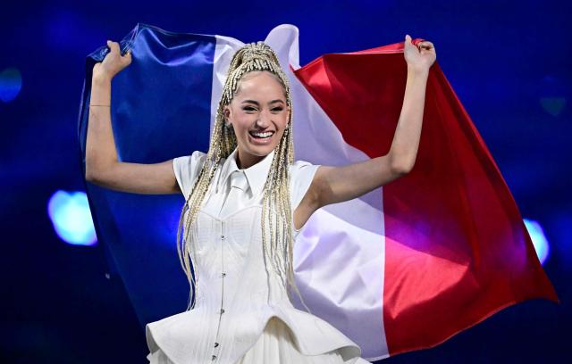 France's singer Monroe Vata Rigby arrives on stage during the dress rehearsal for the grand final of the Eurovision Song Contest 2026 (ESC) at Wiener Stadthalle in Vienna, Austria on May 16, 2026. (Photo by Tobias SCHWARZ / AFP)