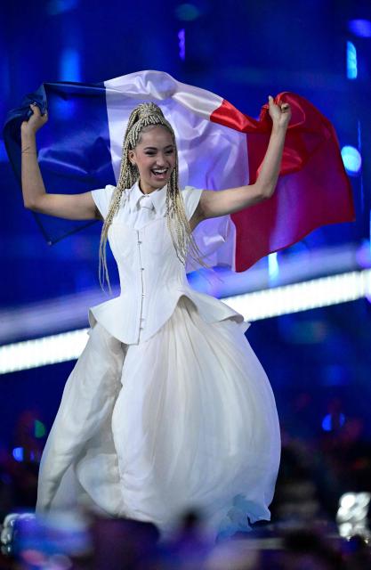 France's singer Monroe Vata Rigby arrives on stage during the dress rehearsal for the grand final of the Eurovision Song Contest 2026 (ESC) at Wiener Stadthalle in Vienna, Austria on May 16, 2026. (Photo by Tobias SCHWARZ / AFP)