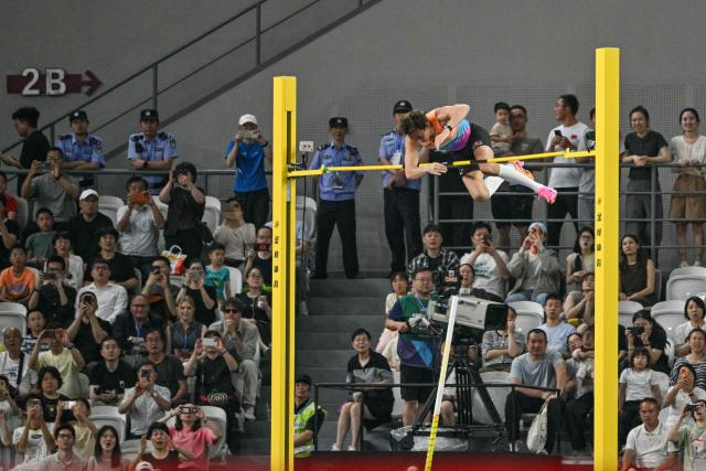 Sweden's Armand Duplantis competes in the men's pole vault event during the Shanghai/Keqiao Diamond League athletics meeting in Keqiao, Shaoxing in China's eastern Zhejiang province on May 16, 2026. (Photo by HECTOR RETAMAL / AFP)