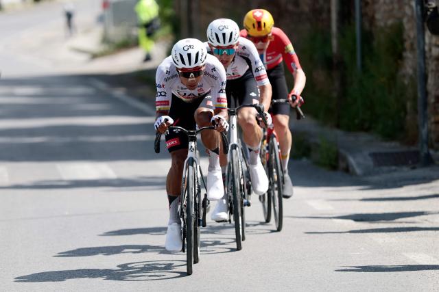 UAE Team Emirates - XRG Ecuadorian rider Jhonatan Narvaez rides during the breakaway during the 8th stage of the Giro d'Italia 2026 - Tour of Italy cycling race between Chieti and Fermo, central Italy on May 16, 2026. (Photo by Luca Bettini / AFP)