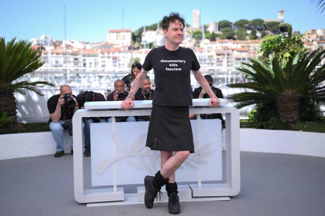 British director Mark Cousins poses during a photocall of the film "The Story Of Documentary Film (The 1970s)" at the 79th edition of the Cannes Film Festival in Cannes, southern France on May 16, 2026. (Photo by Olivier CHASSIGNOLE / AFP)