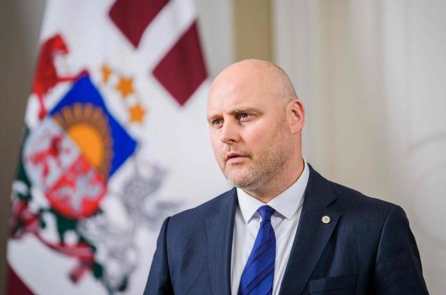Andris Kulbergs speaks during a press conference after Latvia's President asked him to form a new cabinet of ministers after meeting with all factions of the Saeima, Latvia's parliament, on May 16, 2026 in Riga, Latvia. Latvia's Prime Minister Evika Silina had resigned on May 14, 2026 over her government's handling of Ukrainian drones that strayed into Latvian territory during attacks in Russia. (Photo by Gints Ivuskans and AFP / AFP)