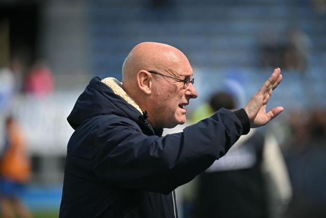 Montpellier's manager Bernard Laporte looks on before the French Top 14 rugby union match between Castres Olympique and Montpellier Herault Rugby at Stade Pierre Fabre in Castres, southern France on May 16, 2026. (Photo by Matthieu RONDEL / AFP)
