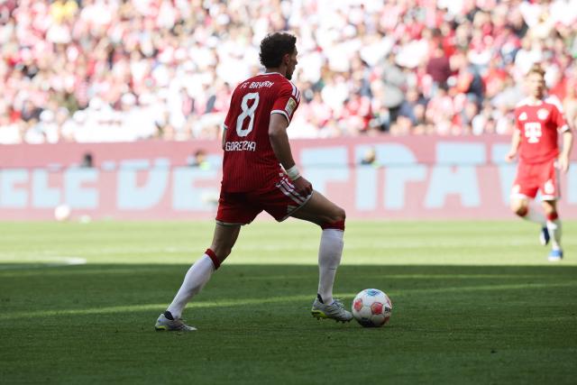 Bayern Munich's German midfielder #08 Leon Goretzka controls the ball during the German first division Bundesliga football match between FC Bayern Munich and FC Cologne in Munich, southern Germany, on May 16, 2026. (Photo by Alexandra BEIER / AFP) / DFL REGULATIONS PROHIBIT ANY USE OF PHOTOGRAPHS AS IMAGE SEQUENCES AND/OR QUASI-VIDEO