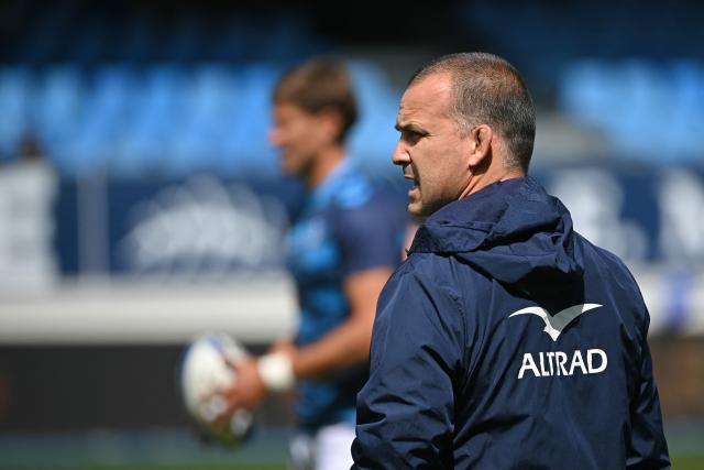 Montpellier's French head coach Joan Caudullo looks on ahead of the French Top 14 rugby union match between Castres Olympique and Montpellier Herault Rugby at Stade Pierre Fabre in Castres, southern France on May 16, 2026. (Photo by Matthieu RONDEL / AFP)