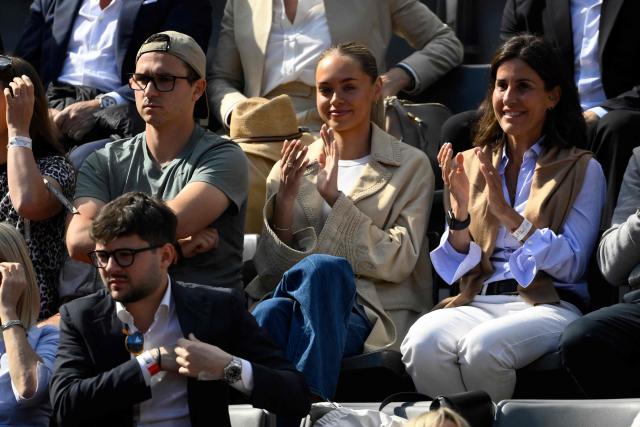Italy's Jannik Sinner girlfriend Laila Hasanovic is pictured in the stands during the semi-final, which was delayed yesterday due to rainfall, against Russia's Daniil Medvedev at the ATP Rome Open tennis tournament at Foro Italico in Rome on May 16, 2026. (Photo by Tiziana FABI / AFP)