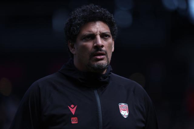 Lyon's French head coach Karim Ghezal looks on prior to the French Top14 rugby union match between Lyon Olympique Universitaire Rugby and Aviron Bayonnais at the Gerland Stadium in Lyon, central-eastern France on May 16, 2026. (Photo by Alex MARTIN / AFP)