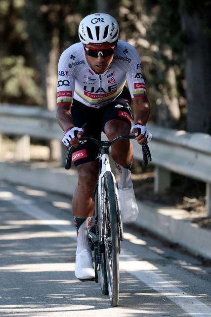 UAE Team Emirates - XRG Ecuadorian rider Jhonatan Narvaez leads the 8th stage of the Giro d'Italia 2026 - Tour of Italy cycling race between Chieti and Fermo, central Italy on May 16, 2026. (Photo by Luca Bettini / AFP)
