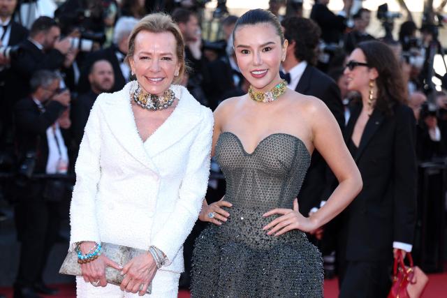 Swiss co-President of chopard Caroline Scheufele (L) and Talia Yan arrive for the screening of the film "El ser querido" (The Beloved) at the 79th edition of the Cannes Film Festival in Cannes, southern France on May 16, 2026. (Photo by Sameer AL-DOUMY / AFP)
