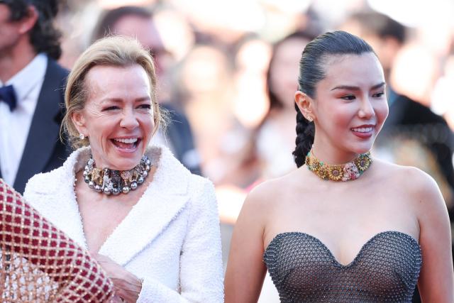 Swiss co-President of chopard Caroline Scheufele (L) and Talia Yan arrive for the screening of the film "El ser querido" (The Beloved) at the 79th edition of the Cannes Film Festival in Cannes, southern France on May 16, 2026. (Photo by Sameer AL-DOUMY / AFP)