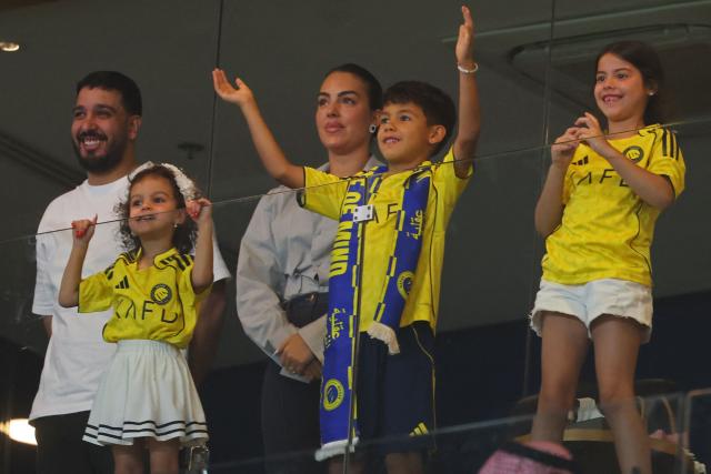 Family members of Nassr's Portuguese forward #07 Cristiano Ronaldo, watch the 2026 AFC Champions League Two final football match between Al-Nassr and Gamba Osaka at the Al-Awwal Park Stadium in Riyadh on May 16, 2026. (Photo by Fayez NURELDINE / AFP)