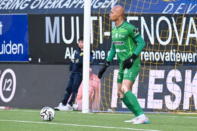 STVV's Japanese goalkeeper #16 Leo Kokubo controls the ball during the Belgian Pro League Champions' play-off (day 8 out of 10) football match between Sint-Truiden VV and KAA Gent in Sint-Truiden on May 16, 2026. (Photo by JILL DELSAUX / Belga / AFP) / Belgium OUT