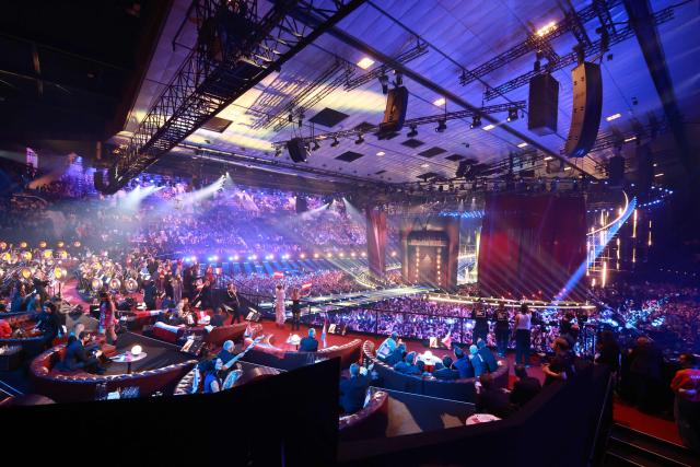 This general overview shows the stage during the final of the Eurovision Song Contest 2026 (ESC) at Wiener Stadthalle in Vienna, Austria on May 16, 2026. (Photo by Radek MICA / AFP)