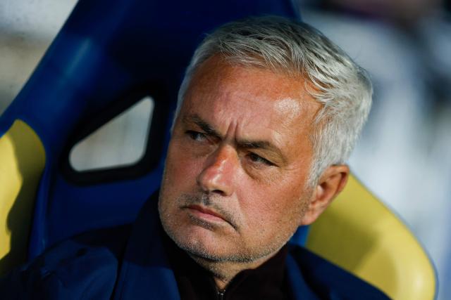 SL Benfica's Portuguese head coach Jose Mourinho looks on before the Portuguese League football match between GD Estoril Praia and SL Benfica at the Antonio Coimbra da Mota stadium in Estoril on May 16, 2026. (Photo by FILIPE AMORIM / AFP)