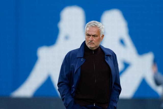SL Benfica's Portuguese head coach Jose Mourinho looks on before the Portuguese League football match between GD Estoril Praia and SL Benfica at the Antonio Coimbra da Mota stadium in Estoril on May 16, 2026. (Photo by FILIPE AMORIM / AFP)
